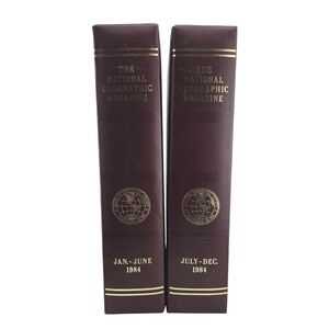 National Geographic Magazine Slipcase Set 1984 Burgundy Good Vintage Holders
